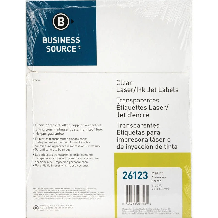 Business Source Clear Laser Mailing Address Labels - Permanent Adhesive - 1500 Pack - Shipping