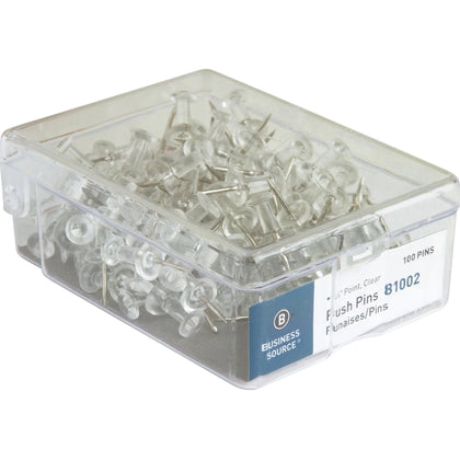 Business Source Clear Push Pins - 1/2’’ Head - 100/Box - Board & Easel Accessories
