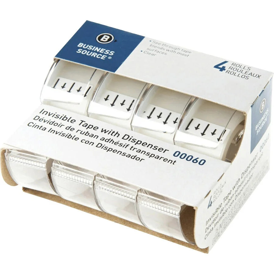 Business Source Clear Tape: 25 ft x 0.75’’ - Handheld Dispenser - 4 Pack - Packing Tape & Dispensers