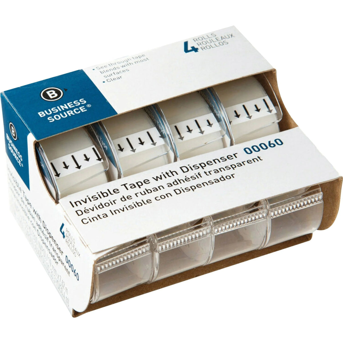 Business Source Clear Tape: 25 ft x 0.75’’ - Handheld Dispenser - 4 Pack - Packing Tape & Dispensers
