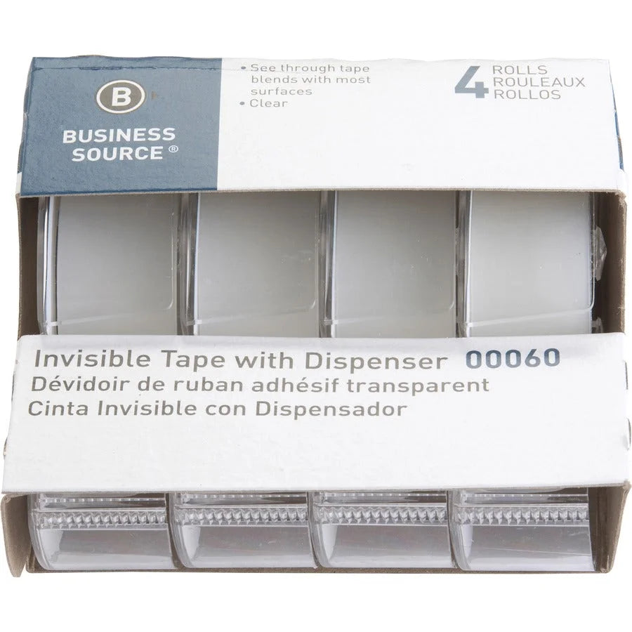 Business Source Clear Tape: 25 ft x 0.75’’ - Handheld Dispenser - 4 Pack - Packing Tape & Dispensers
