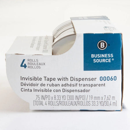 Business Source Clear Tape: 25 ft x 0.75’’ - Handheld Dispenser - 4 Pack - Packing Tape & Dispensers