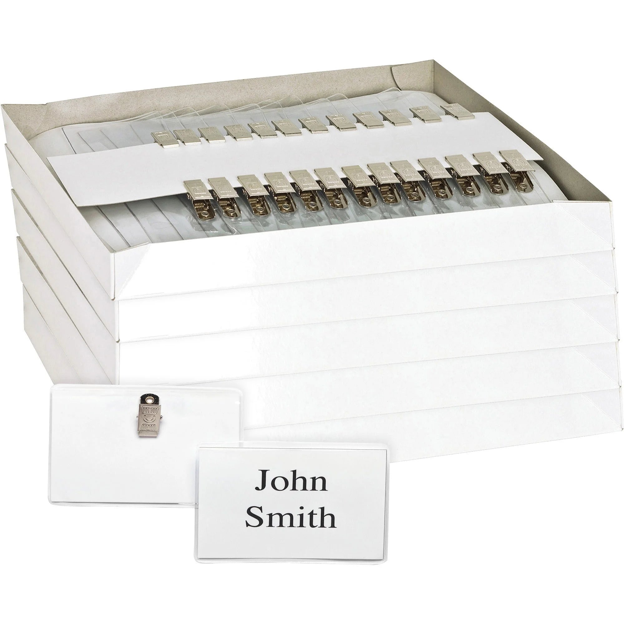 Business Source Clip Holder Badge Kit - Clear 2.3’’ x 3.5’’ - 50/Box - ID Badges & Supplies