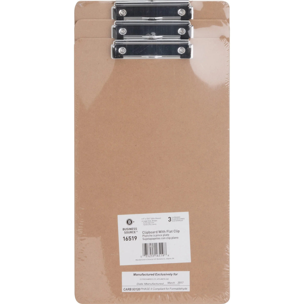 Business Source Clipboard: Legal-size Hardboard 8 1/2’’ x 14’’ Brown 3-Pack - Clipboards