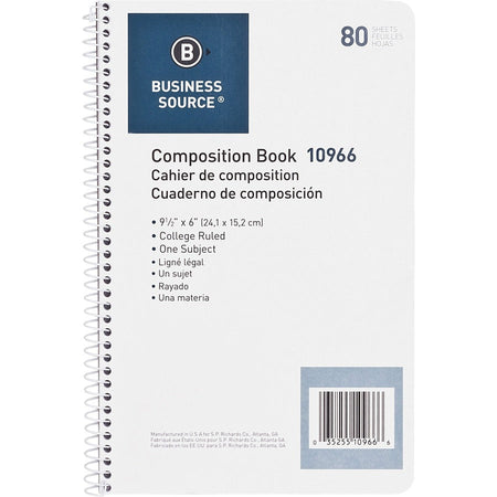 Business Source College Ruled Composition Books - 80 Sheets - Wire Bound - 16 lb Basis Weight - 6’’ x 9 1/2’’ Sheet