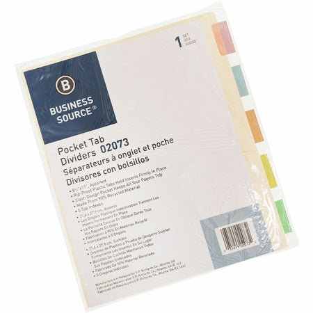 Business Source Color Tab Pocket Binder Dividers - Left