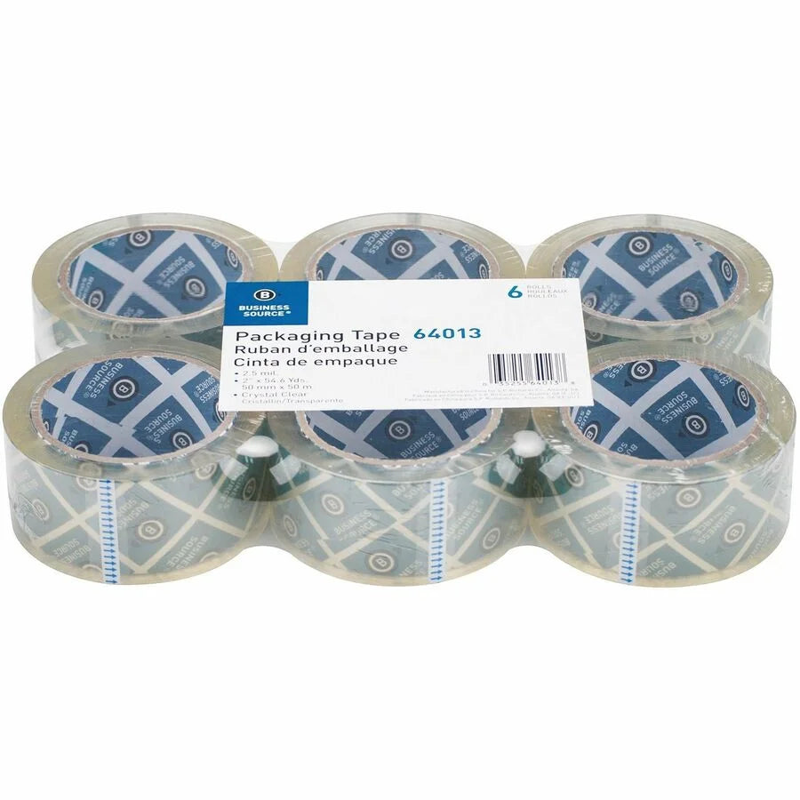 Business Source Crystal Clear Packaging Tape - 55 yd x 2’’ - 3’’ Core - 6/Pack - Packing & Dispensers