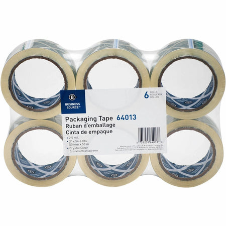 Business Source Crystal Clear Packaging Tape - 55 yd x 2’’ - 3’’ Core - 6/Pack - Packing & Dispensers
