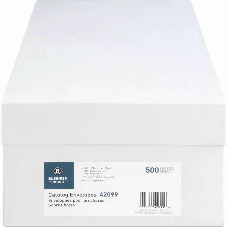 Business Source Durable Kraft Catalog Envelopes - 6x9 - 24 lb - 500/Box - Large Format