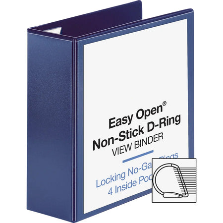 Business Source Easy Open Nonstick D-Ring View Binder - 4’’ Capacity - Navy - Polypropylene - Letter Size