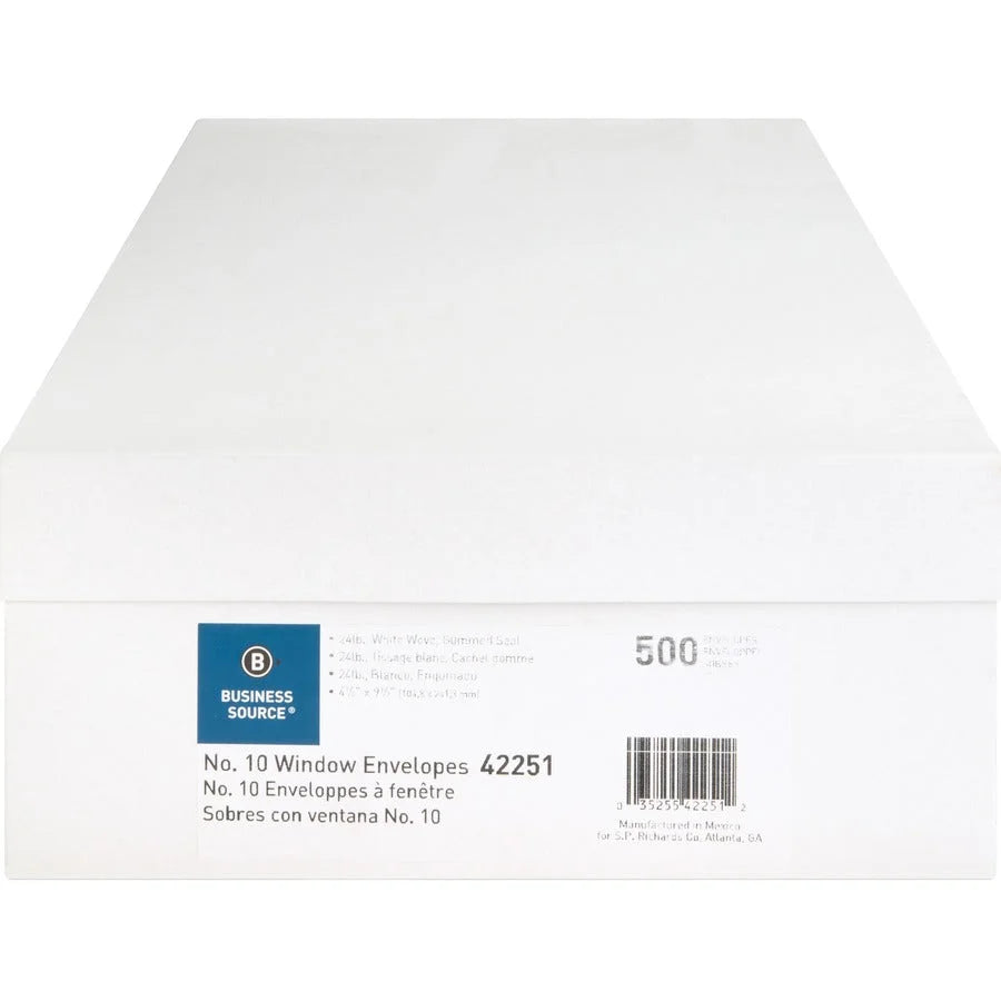Business Source Economical No. 10 Window Envelopes - White - 500/Box