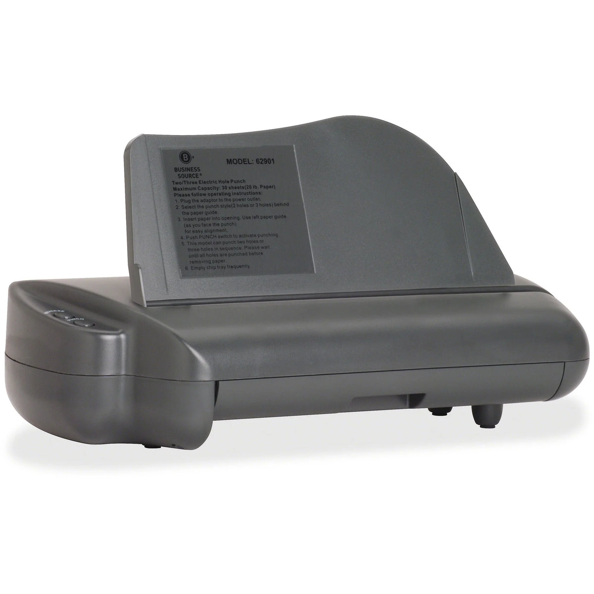 Business Source Electric Adjustable 3-Hole Punch: Efficiently Punches 30 Sheets - Gray - Paper