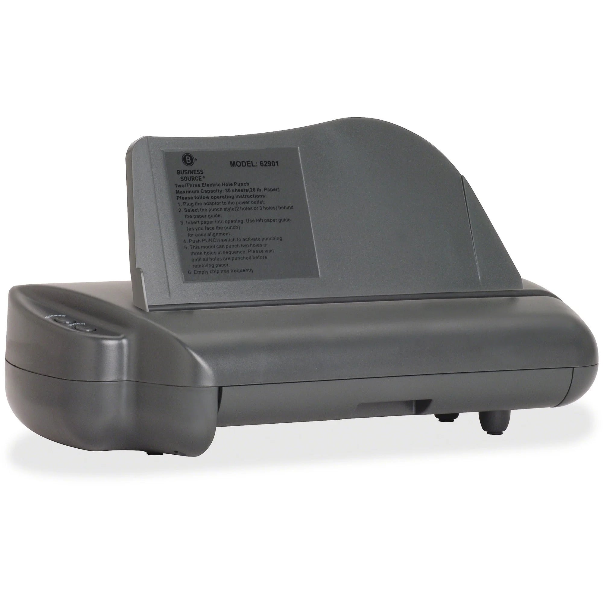 Business Source Electric Adjustable 3-Hole Punch: Efficiently Punches 30 Sheets - Gray - Paper