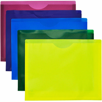 Business Source File Jackets: Straight Tab Cut Letter 1’’ Expansion Assorted Colors - 10 Pack - Filing Jackets & Pockets