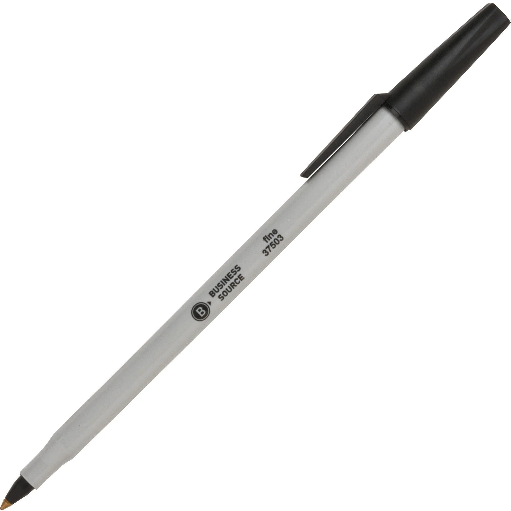 Business Source Fine Point Ballpoint Stick Pens - Black Ink - Light Gray Barrel