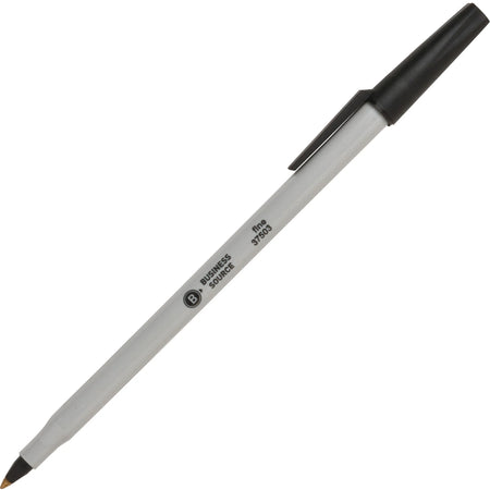 Business Source Fine Point Ballpoint Stick Pens - Black Ink - Light Gray Barrel