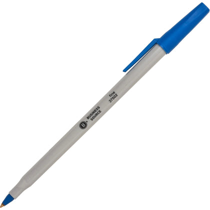 Business Source Fine Point Ballpoint Stick Pens - Blue Ink - 1 Dozen
