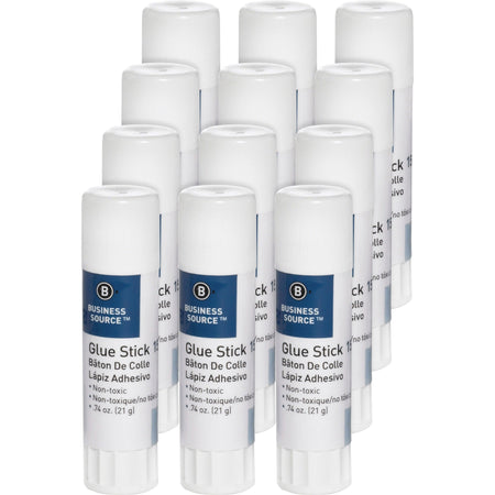 Business Source Glue Stick - 0.74 oz - White - 12 / Pack - Sticks