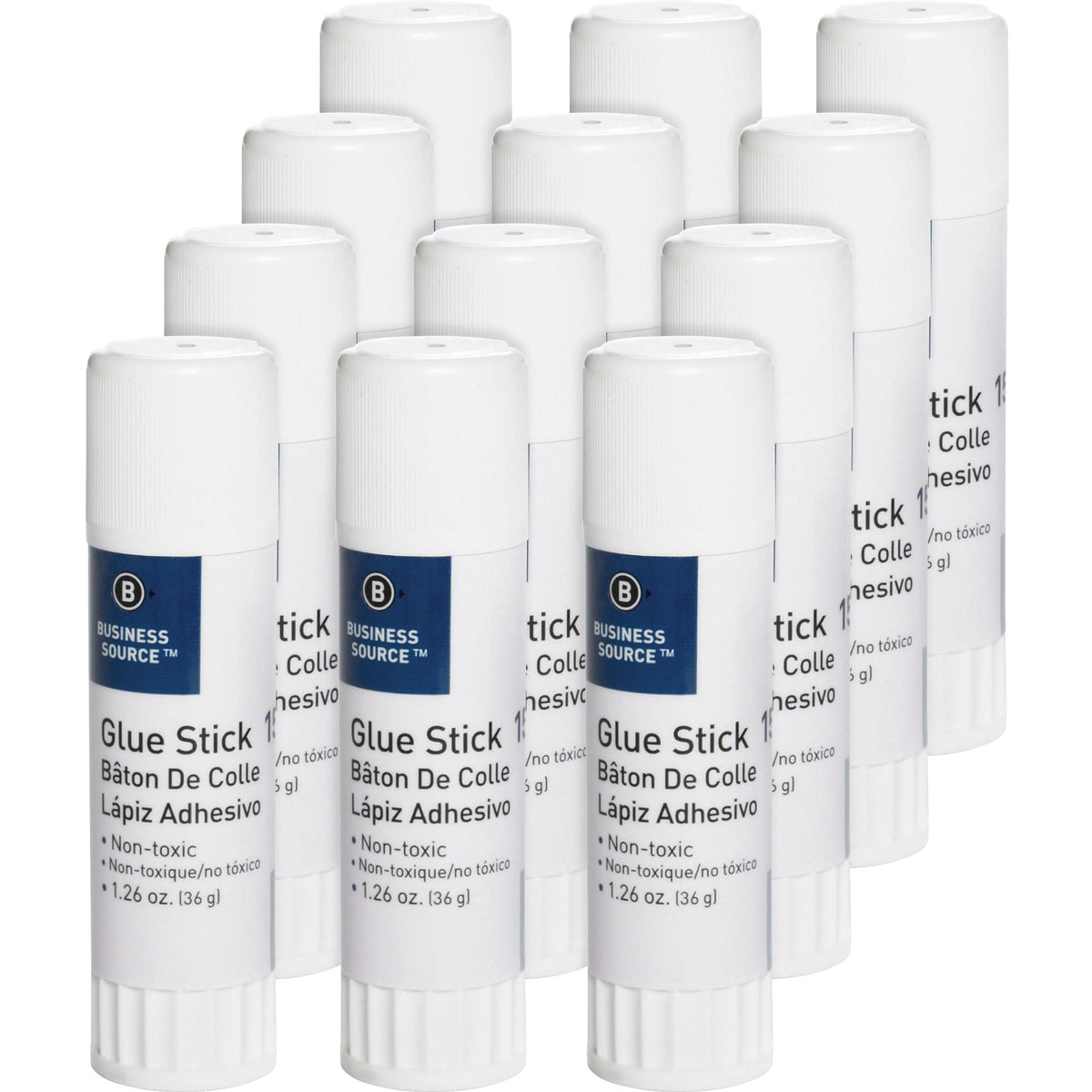 Business Source Glue Stick - 1.26 oz - White - 12 / Pack - Sticks