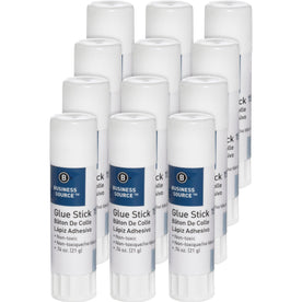Business Source Glue Stick - 0.74 oz - White - 12 / Pack - Sticks