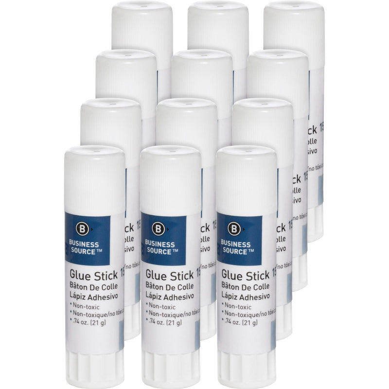 Business Source Glue Stick - 0.74 oz - White - 12 / Pack - Sticks