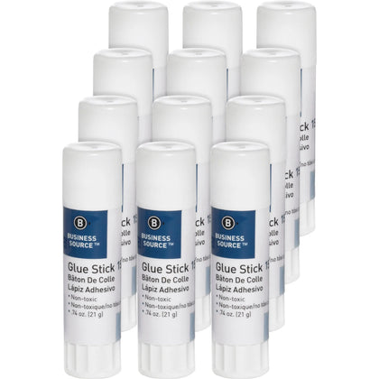 Business Source Glue Stick: White 0.74 oz - Pack of 12 - Sticks