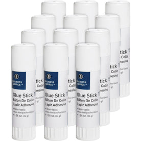 Business Source Glue Stick - 1.26 oz - White - 12 / Pack - Sticks