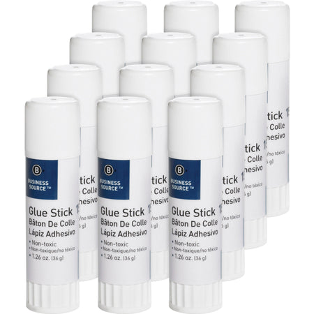 Business Source Glue Stick - 1.26 oz - White - 12 / Pack - Sticks