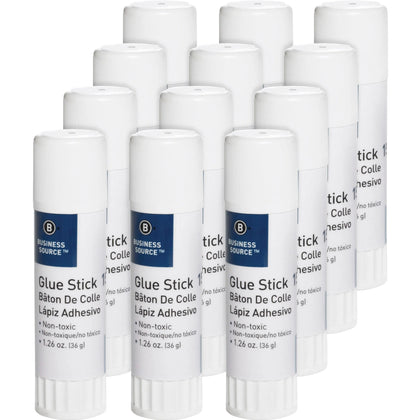 Business Source Glue Stick: White 1.26 oz - Pack of 12 - Sticks