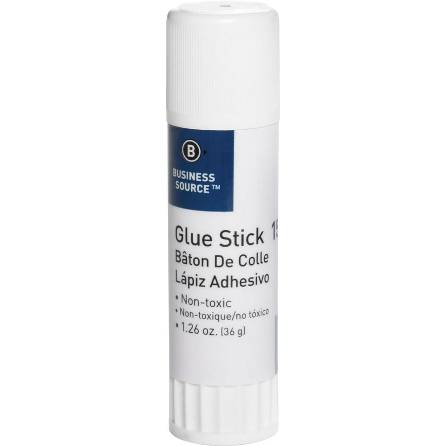 Business Source Glue Stick - 1.26 oz - White - 12 / Pack - Sticks
