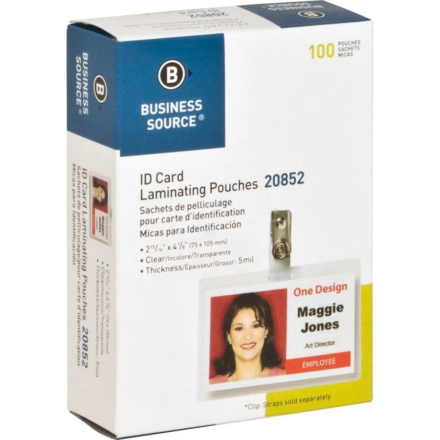 Business Source Government ID Laminating Pouches - 2.94’’ x 4.13’’ - 5 mil - Clear - 100/Box - Supplies