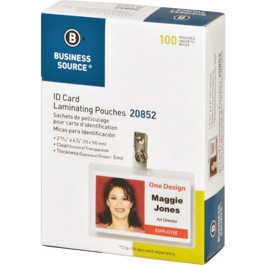 Business Source Government ID Laminating Pouches - 2.94’’ x 4.13’’ - 5 mil - Clear - 100/Box - Supplies