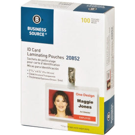 Business Source Government ID Laminating Pouches - 2.94’’ x 4.13’’ - 5 mil - Clear - 100/Box - Supplies