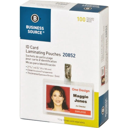 Business Source Government ID Laminating Pouches - 2.94’’ x 4.13’’ - 5 mil - Clear - 100/Box - Supplies