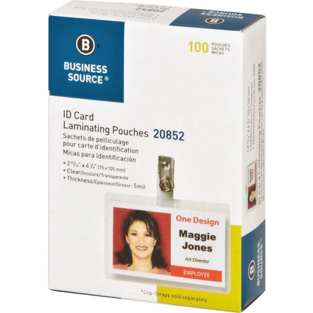 Business Source Government ID Laminating Pouches - 2.94’’ x 4.13’’ - 5 mil - Clear - 100/Box - Supplies