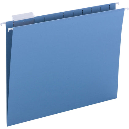 Business Source Hanging Folders: 1/5 Tab Cut Letter Size Blue - 25/Box - Folders & Accessories
