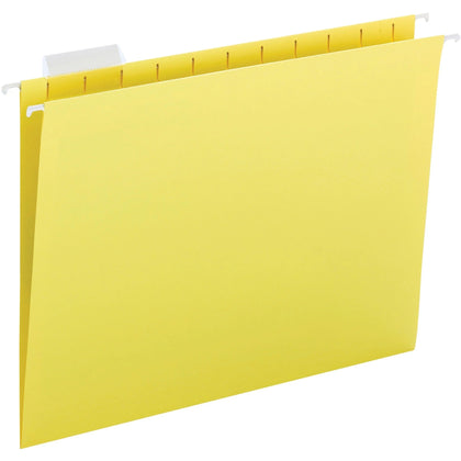 Business Source Hanging Folders: 1/5 Tab Cut Letter Size Yellow - 25/Box - Folders & Accessories