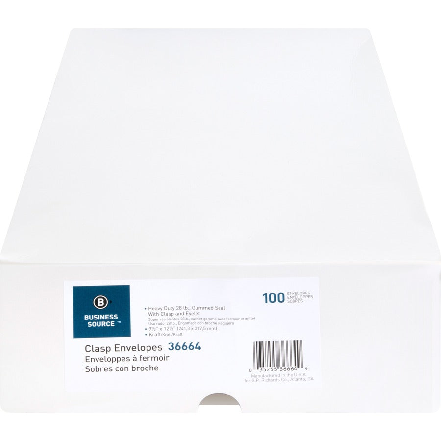 Business Source Heavy-duty Clasp Envelopes - Top