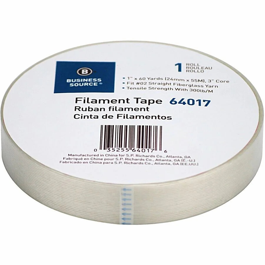 Business Source Heavy-duty Filament Tape - 1’’ Width - White Fiberglass Roll