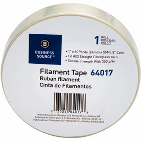 Business Source Heavy-duty Filament Tape - 60 yd Length x 1’’ Width - 3’’ Core - White - Fiberglass Roll - 1