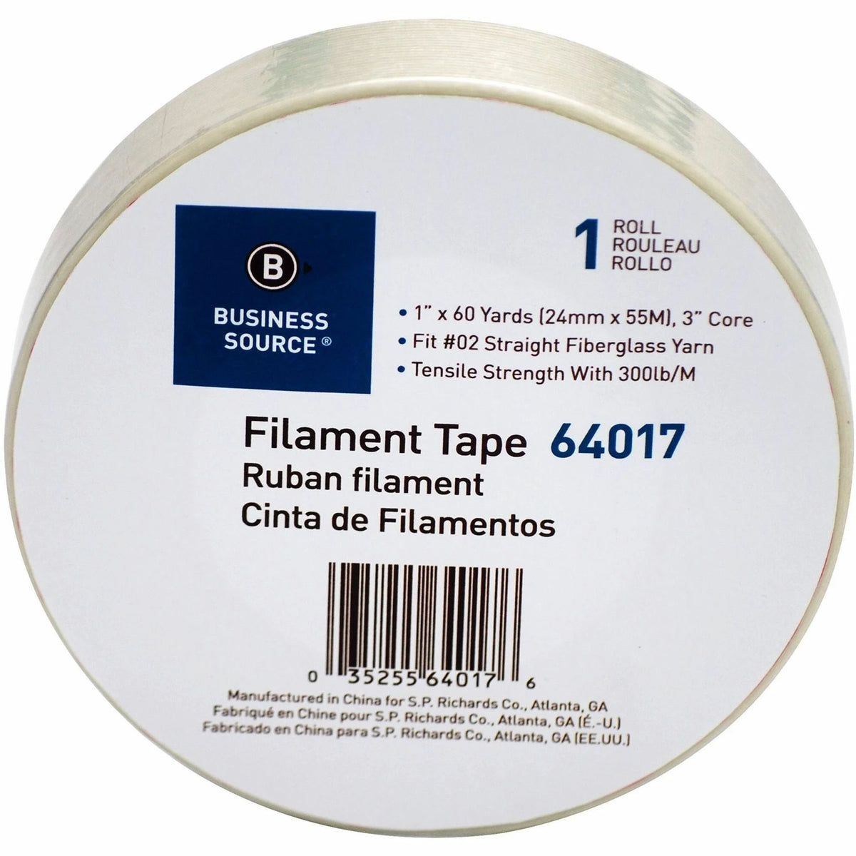Business Source Heavy-duty Filament Tape - 1’’ Width - White Fiberglass Roll