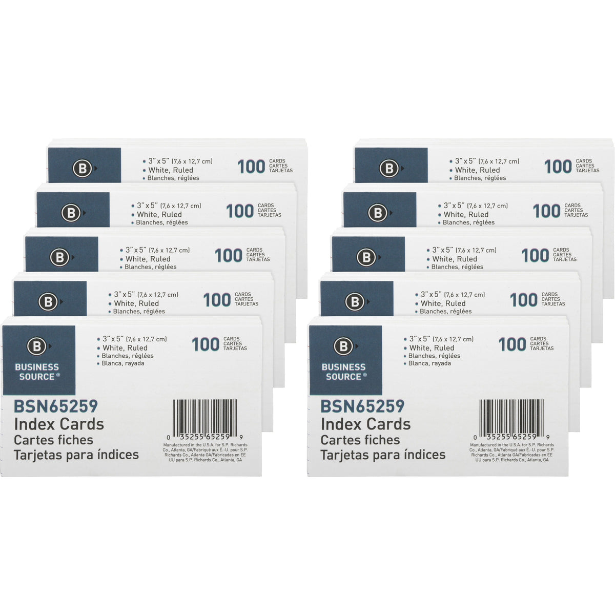 Business Source Ruled Index Cards - Front Ruling Surface - 72 lb Basis Weight - 5’’ x 3’’ Sheet Size - & Accessories