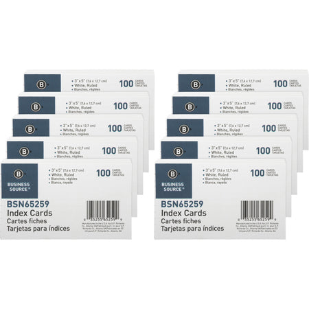 Business Source Ruled Index Cards - Front Ruling Surface - 72 lb Basis Weight - 5’’ x 3’’ Sheet Size - & Accessories