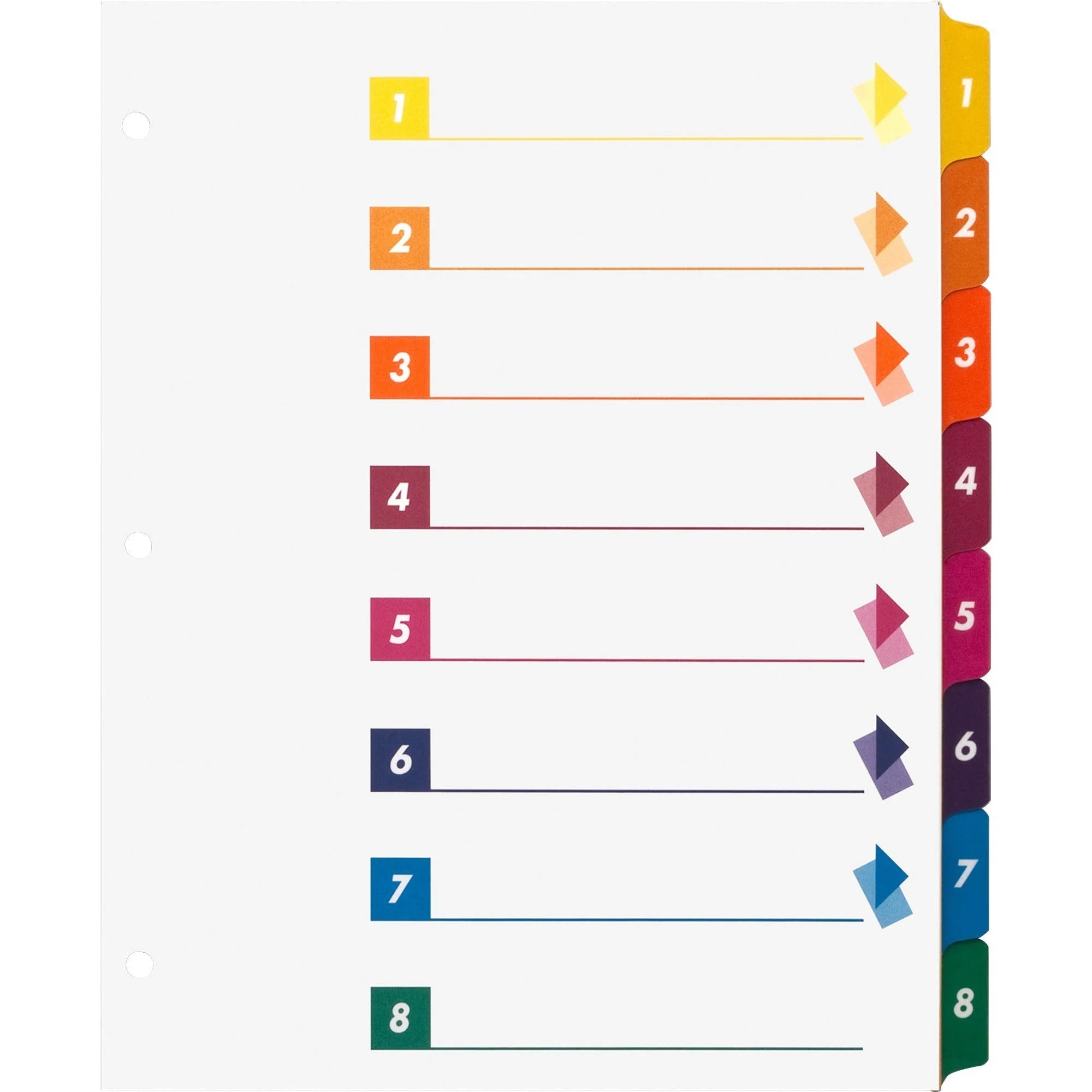 Business Source Index Dividers - 8 Tabs Set - Multicolor Mylar - 24/Box - Divider