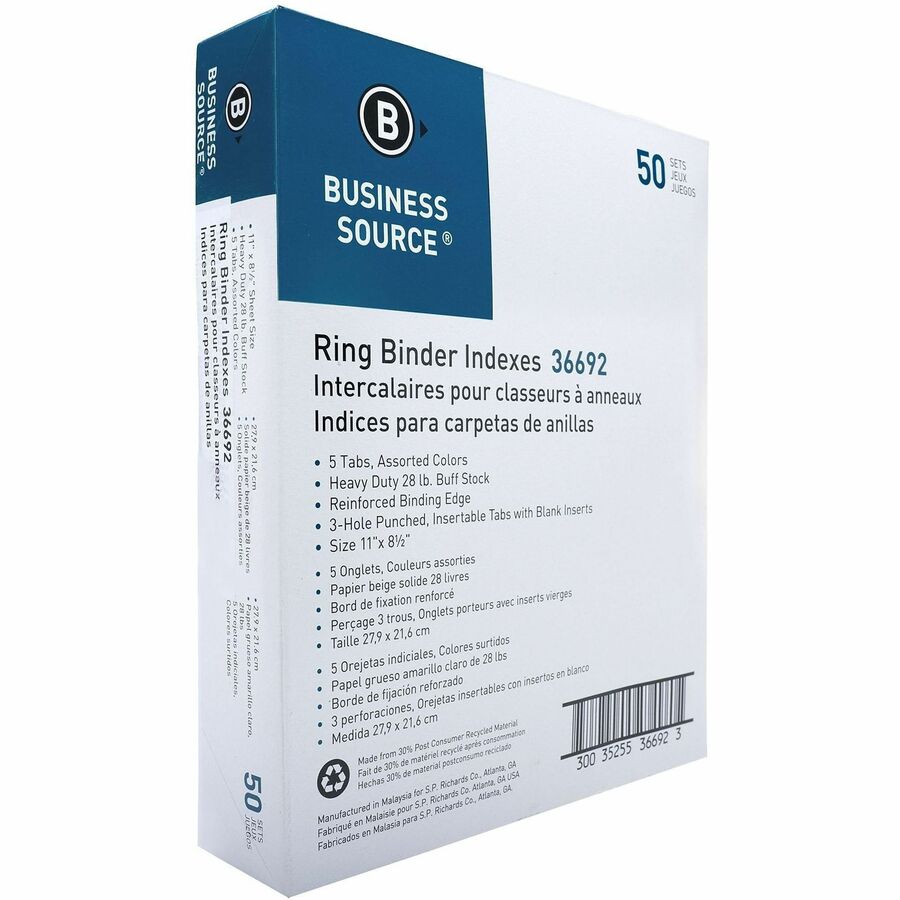 Business Source Insertable Tab Ring Binder Indexes - Left