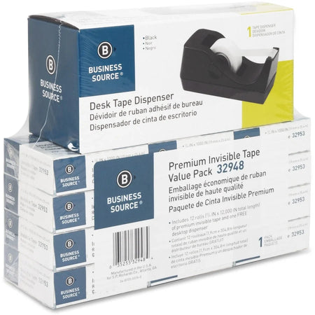 Business Source Invisible Tape Dispenser: Clear Desktop Dispenser for Multi Surface - 12 Pack - General Purpose/Office