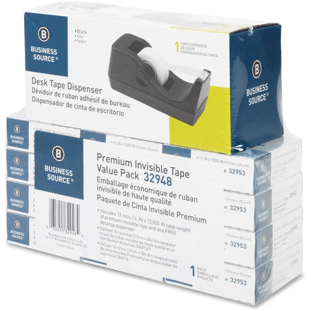Business Source Invisible Tape Dispenser: Clear Desktop Dispenser for Multi Surface - 12 Pack - General Purpose/Office