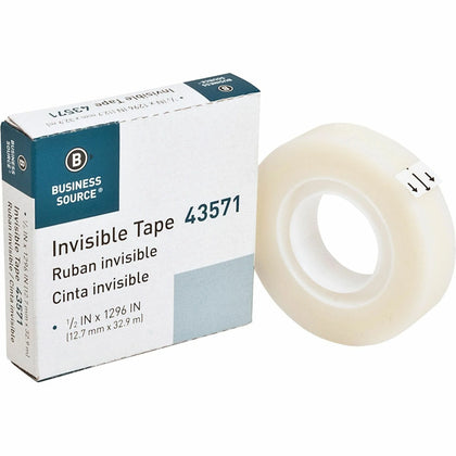 Business Source Invisible Tape Refill Roll - 36 yd x 0.50’’ - Clear - Sealing Packing Mending - & Dispensers