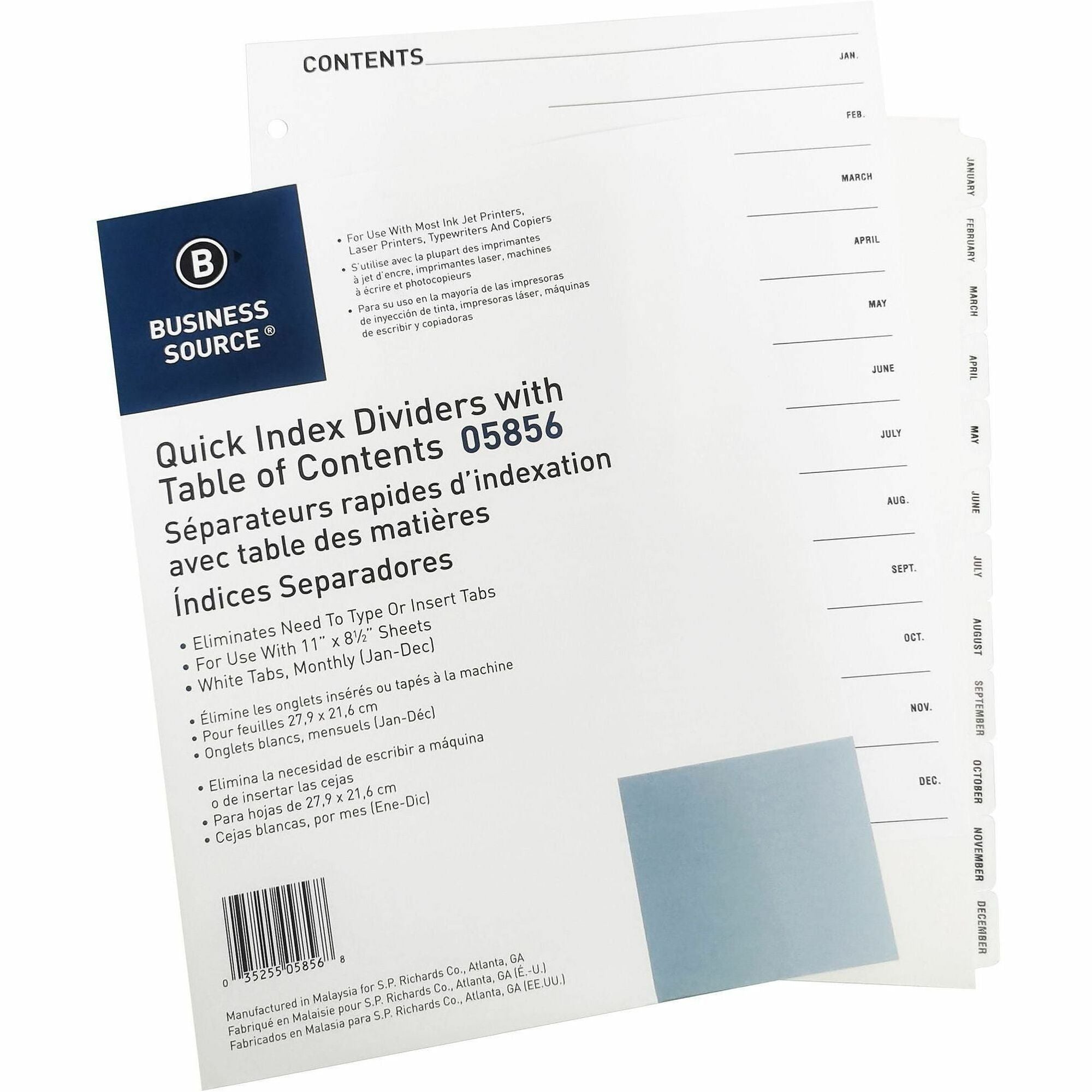 Business Source Jan-Dec Monthly Table of Contents Index Dividers - 2000
