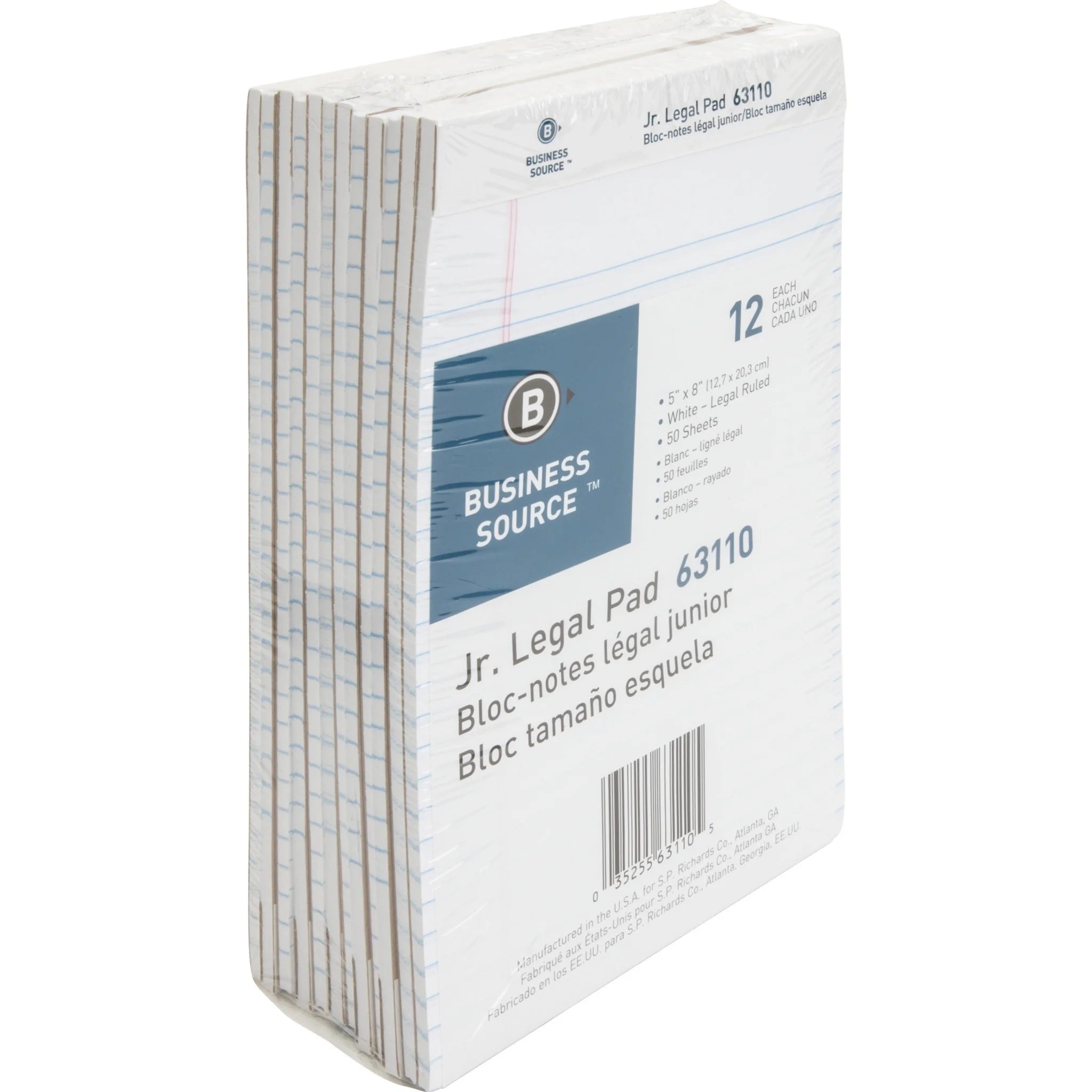 Business Source Jr. Legal Writing Pads - 50 Sheets - Micro Perforated - Sturdy Back - 1 Dozen - Letter &